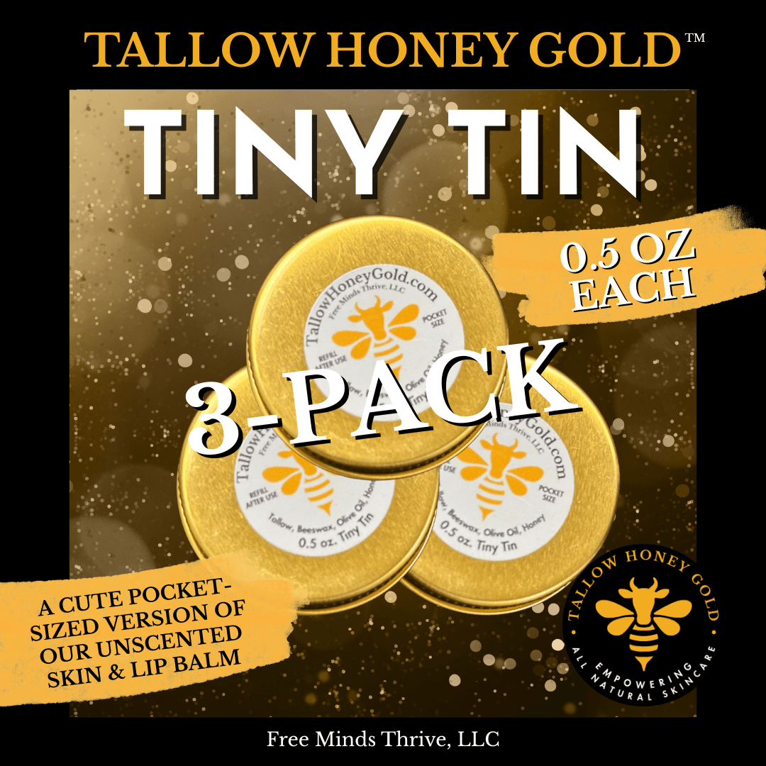 *3 - Pack* "Tiny Tin" Unscented Skin & Lip Balm - 0.5 oz. each (Tallow Honey Gold) - Tallow Honey Gold (Free Minds Thrive, LLC)