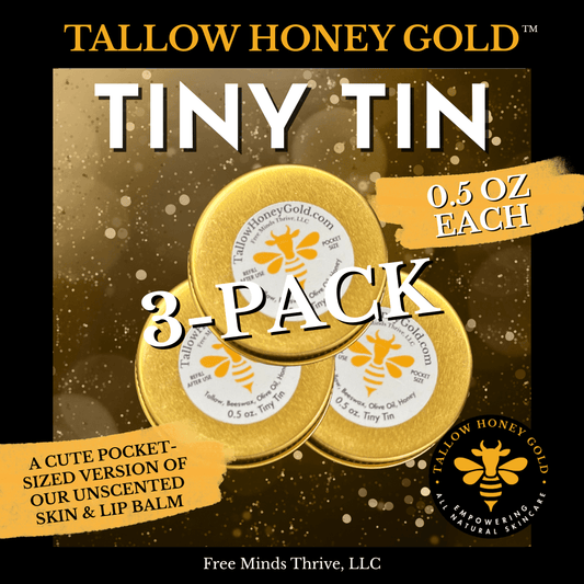 *3 - Pack* "Tiny Tin" Unscented Skin & Lip Balm - 0.5 oz. each (Tallow Honey Gold) - Tallow Honey Gold (Free Minds Thrive, LLC)