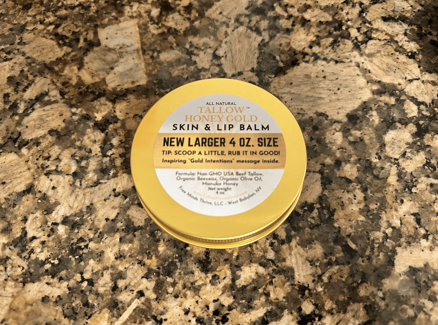 *BIGGER 4 oz.* Skin & Lip Balm - Unscented (Tallow Honey Gold) - Tallow Honey Gold (by Free Minds Thrive)