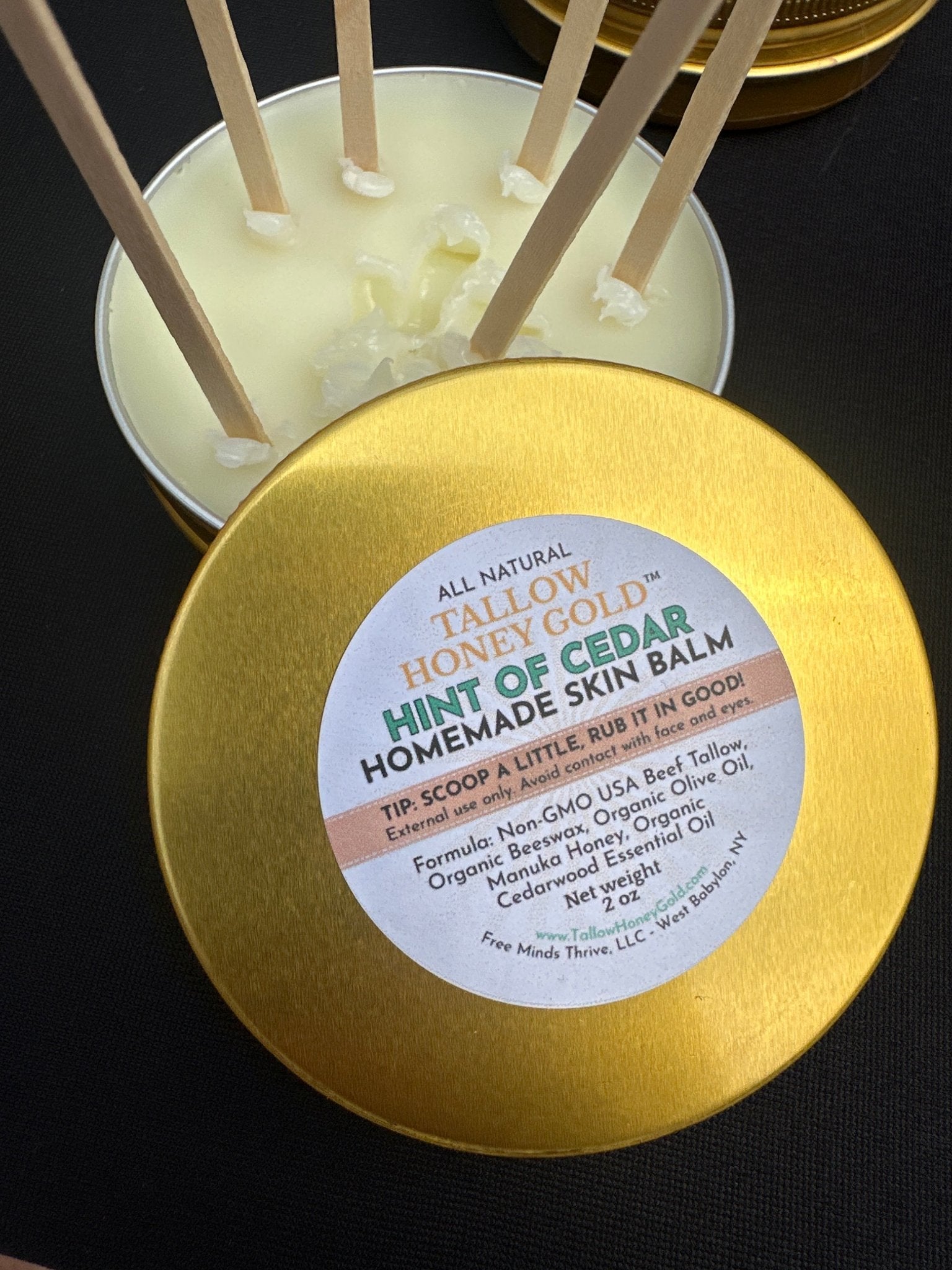 Cedar Skin Balm 2 oz. (Tallow Honey Gold) - Tallow Honey Gold (by Free Minds Thrive)