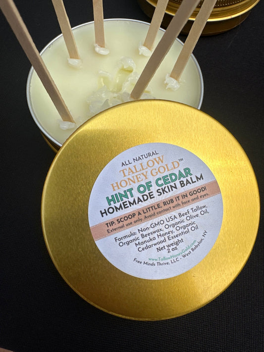 Cedar Skin Balm 2 oz. (Tallow Honey Gold) - Tallow Honey Gold (by Free Minds Thrive)