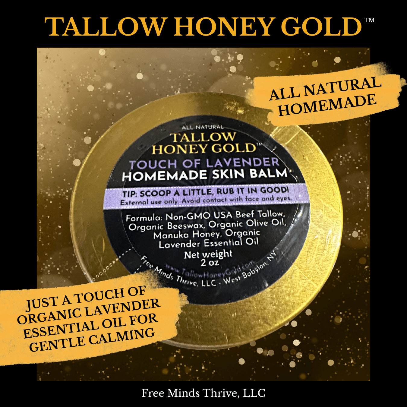 Lavender Skin Balm 2 oz. (Tallow Honey Gold) - Tallow Honey Gold (by Free Minds Thrive)