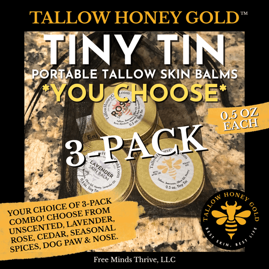 Tiny Tin *You Choose* Tallow Balm 3-Pack (0.5 oz. each) - Tallow Honey Gold (Free Minds Thrive, LLC)