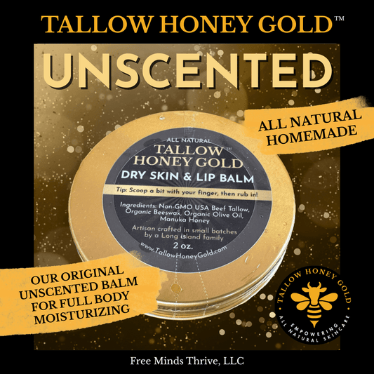 Unscented Skin & Lip Balm 2 oz. (Tallow Honey Gold) - Tallow Honey Gold (Free Minds Thrive, LLC)