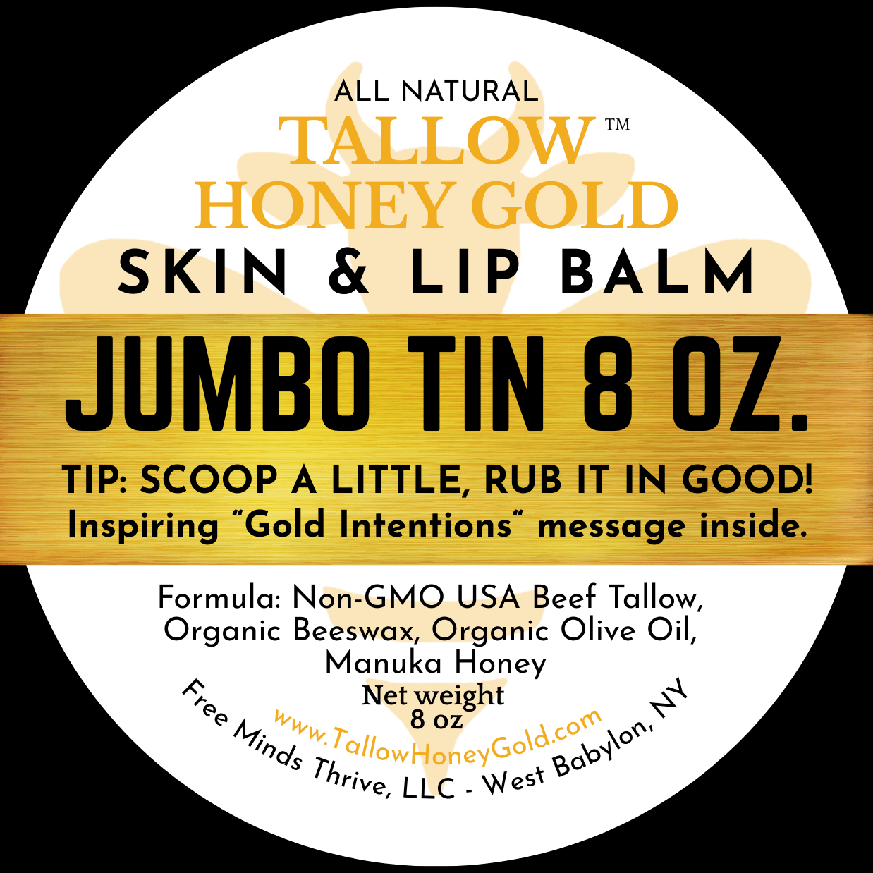 Unscented Skin & Lip Balm *Various Sizes* (Tallow Honey Gold) - Tallow Honey Gold (Free Minds Thrive, LLC)